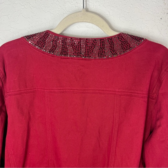Quacker Factory A91936 Jacket Cherry Red Chic Rhinestone Embellished Size XL - Picture 8 of 8